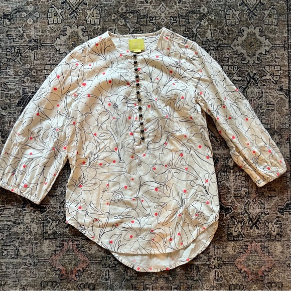 Anthropologie Maeve Bethesda Flannel Button Top Floral - Picture 1 of 5